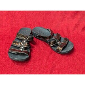 Clarks Collection Sandals Womens Size 7M Brown Tiger Eye Strappy Slides 1.5"